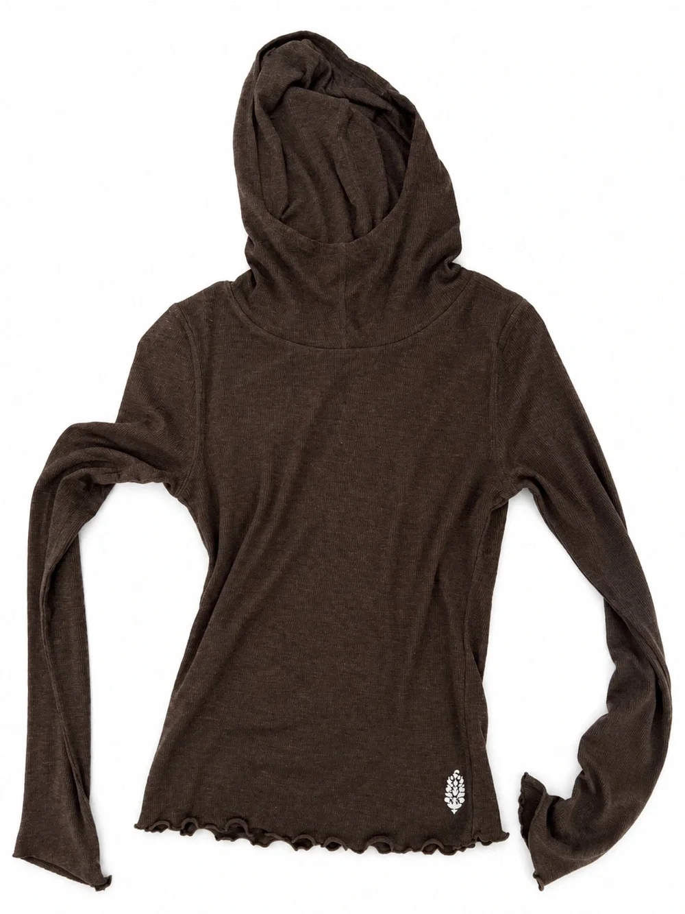 Free People Brown Hooded Long Sleeve Cowl Neck Sweater